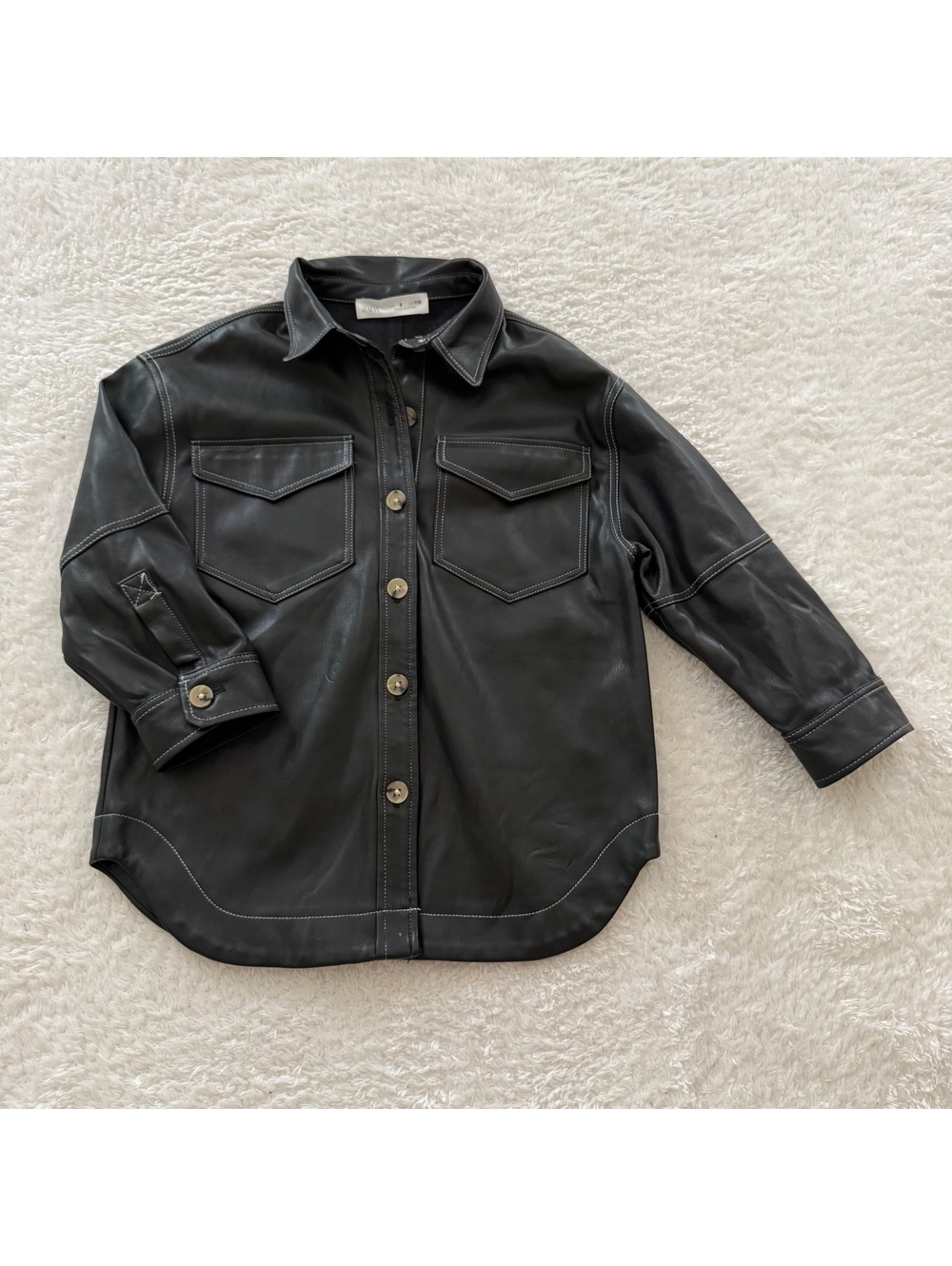 6y Zara Faux Leather Button Up Top